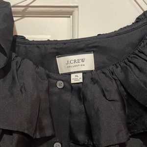 Beautiful black silk J Crew ruffle neck blouse. Size XL. Never worn!
